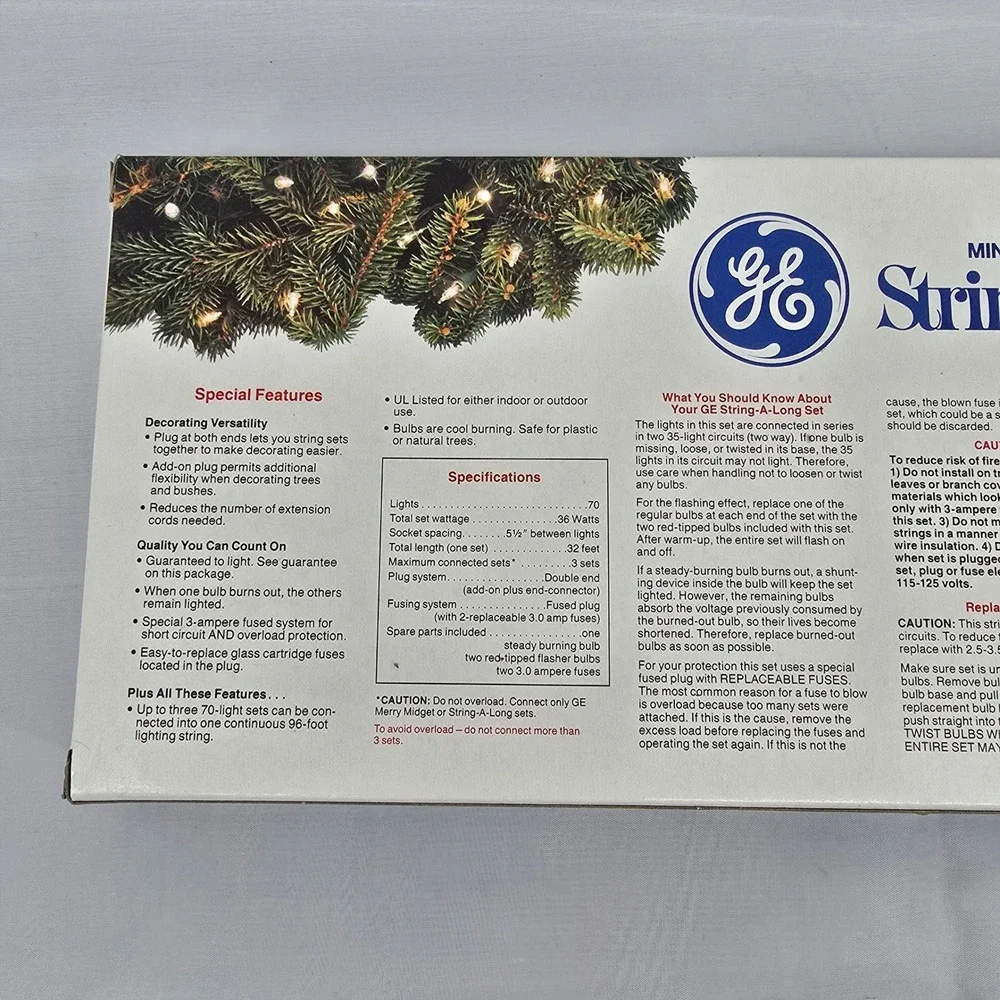 GE String-A-Long 70 Light Set Clear Miniature Indoor Outdoor Vintage 32ft 17758